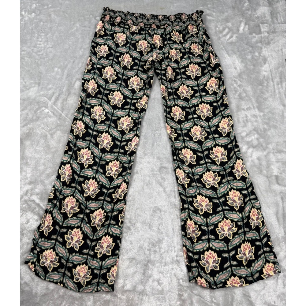 ONeill Womens Large Johnny Floral Beach Wide Leg Pants Smocked Waist Boho - Picture 2 of 8